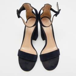 Pre Owned Gianvito Rossi Navy Blue Suede Portofino Ankle Strap Sandals Size 36.5