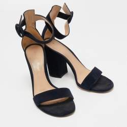 Pre Owned Gianvito Rossi Navy Blue Suede Portofino Ankle Strap Sandals Size 36.5