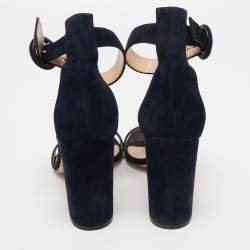 Pre Owned Gianvito Rossi Navy Blue Suede Portofino Ankle Strap Sandals Size 36.5