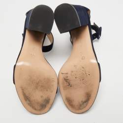 Pre Owned Gianvito Rossi Navy Blue Suede Portofino Ankle Strap Sandals Size 36.5