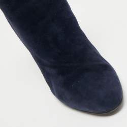 Pre Owned Gianvito Rossi Navy Blue Suede Ankle Booties Size 37
