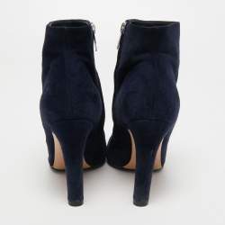 Pre Owned Gianvito Rossi Navy Blue Suede Ankle Booties Size 37