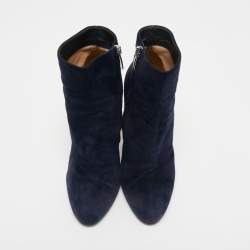 Pre Owned Gianvito Rossi Navy Blue Suede Ankle Booties Size 37