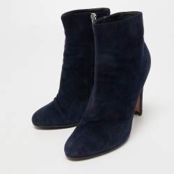 Pre Owned Gianvito Rossi Navy Blue Suede Ankle Booties Size 37