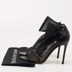 Pre Owned Gianvito Rossi Black Leather and Mesh Idol Open Toe Booties Size 39.5