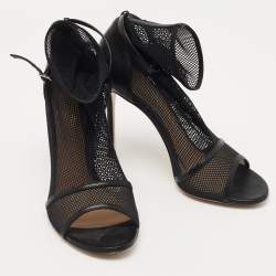 Pre Owned Gianvito Rossi Black Leather and Mesh Idol Open Toe Booties Size 39.5