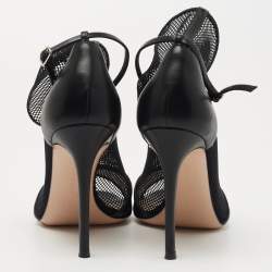 Pre Owned Gianvito Rossi Black Leather and Mesh Idol Open Toe Booties Size 39.5