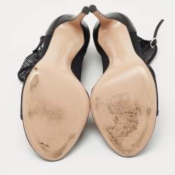 Pre Owned Gianvito Rossi Black Leather and Mesh Idol Open Toe Booties Size 39.5