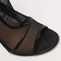 Pre Owned Gianvito Rossi Black Leather and Mesh Idol Open Toe Booties Size 39.5