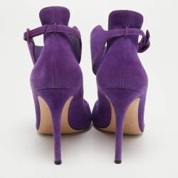 Pre Owned Gianvito Rossi Purple Suede Ankle Strap Pumps Size 38