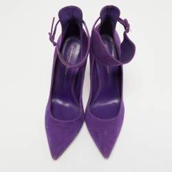 Pre Owned Gianvito Rossi Purple Suede Ankle Strap Pumps Size 38