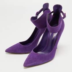 Pre Owned Gianvito Rossi Purple Suede Ankle Strap Pumps Size 38