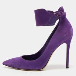 Pre Owned Gianvito Rossi Purple Suede Ankle Strap Pumps Size 38