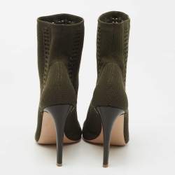 Pre Owned Gianvito Rossi Army Green Knit Fabric Open Toe Ankle Booties Size 38.5