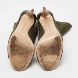Pre Owned Gianvito Rossi Army Green Knit Fabric Open Toe Ankle Booties Size 38.5