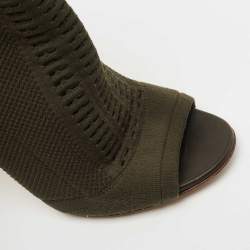 Pre Owned Gianvito Rossi Army Green Knit Fabric Open Toe Ankle Booties Size 38.5