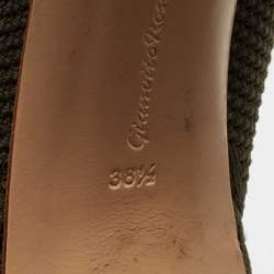 Pre Owned Gianvito Rossi Army Green Knit Fabric Open Toe Ankle Booties Size 38.5