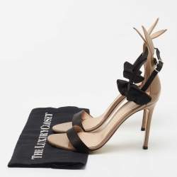 Pre Owned Gianvito Rossi Brown/Black Patent Leather and Satin Bow Ankle Strap Sandals Size 38