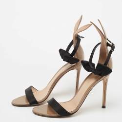 Pre Owned Gianvito Rossi Brown/Black Patent Leather and Satin Bow Ankle Strap Sandals Size 38