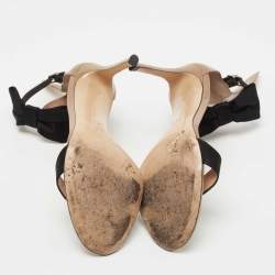 Pre Owned Gianvito Rossi Brown/Black Patent Leather and Satin Bow Ankle Strap Sandals Size 38