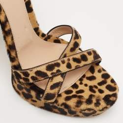 Pre Owned Gianvito Rossi Brown/Beige Leopard Print Calf Hair Platform Ankle Strap Sandals Size 39
