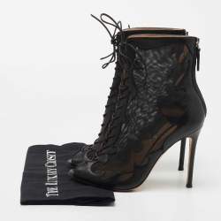 Pre Owned Gianvito Rossi Black Leather and Mesh Ankle Boots Size 38