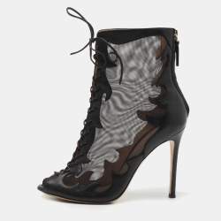 Pre Owned Gianvito Rossi Black Leather and Mesh Ankle Boots Size 38