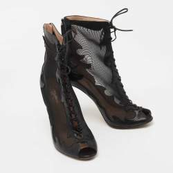 Pre Owned Gianvito Rossi Black Leather and Mesh Ankle Boots Size 38