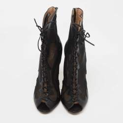 Pre Owned Gianvito Rossi Black Leather and Mesh Ankle Boots Size 38