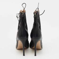 Pre Owned Gianvito Rossi Black Leather and Mesh Ankle Boots Size 38