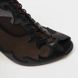 Pre Owned Gianvito Rossi Black Leather and Mesh Ankle Boots Size 38