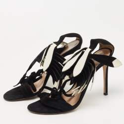 Pre Owned Gianvito Rossi Black Suede Fringe Ankle Tie Sandals Size 38.5