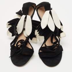 Pre Owned Gianvito Rossi Black Suede Fringe Ankle Tie Sandals Size 38.5