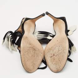 Pre Owned Gianvito Rossi Black Suede Fringe Ankle Tie Sandals Size 38.5