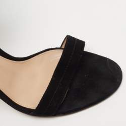 Pre Owned Gianvito Rossi Black Suede Fringe Ankle Tie Sandals Size 38.5