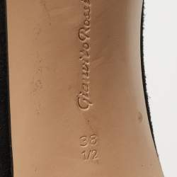 Pre Owned Gianvito Rossi Black Suede Fringe Ankle Tie Sandals Size 38.5