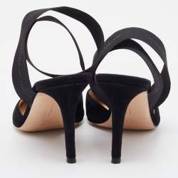 Pre Owned Gianvito Rossi Black Suede and Elastic Strap Pointed Toe Ankle Wrap Pumps Size 36.5