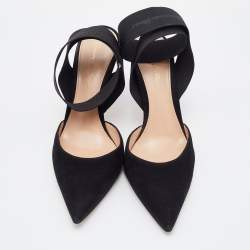 Pre Owned Gianvito Rossi Black Suede and Elastic Strap Pointed Toe Ankle Wrap Pumps Size 36.5