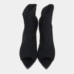 Pre Owned Gianvito Rossi Black Stretch Fabric Open Toe Ankle Boots Size 40.5