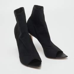 Pre Owned Gianvito Rossi Black Stretch Fabric Open Toe Ankle Boots Size 40.5