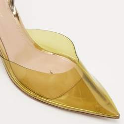 Pre Owned Gianvito Rossi Green/Gold Leather and PVC Slingback Pumps Size 39.5