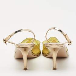 Pre Owned Gianvito Rossi Green/Gold Leather and PVC Slingback Pumps Size 39.5