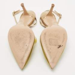 Pre Owned Gianvito Rossi Green/Gold Leather and PVC Slingback Pumps Size 39.5