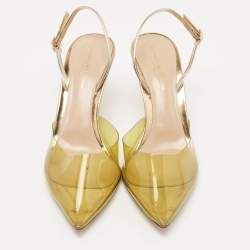 Pre Owned Gianvito Rossi Green/Gold Leather and PVC Slingback Pumps Size 39.5