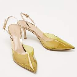 Pre Owned Gianvito Rossi Green/Gold Leather and PVC Slingback Pumps Size 39.5