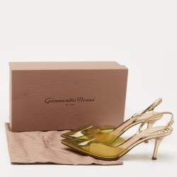 Pre Owned Gianvito Rossi Green/Gold Leather and PVC Slingback Pumps Size 39.5