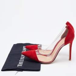 Pre Owned Gianvito Rossi Red/Transparent Suede and PVC Plexi Pointed Toe Pumps Size 38