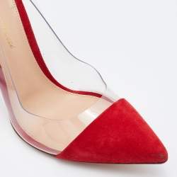 Pre Owned Gianvito Rossi Red/Transparent Suede and PVC Plexi Pointed Toe Pumps Size 38