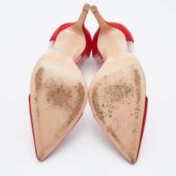Pre Owned Gianvito Rossi Red/Transparent Suede and PVC Plexi Pointed Toe Pumps Size 38