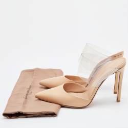 Pre Owned Gianvito Rossi Beige/Transparent Leather and PVC Virtua Pointed Toe Mules Size 37.5